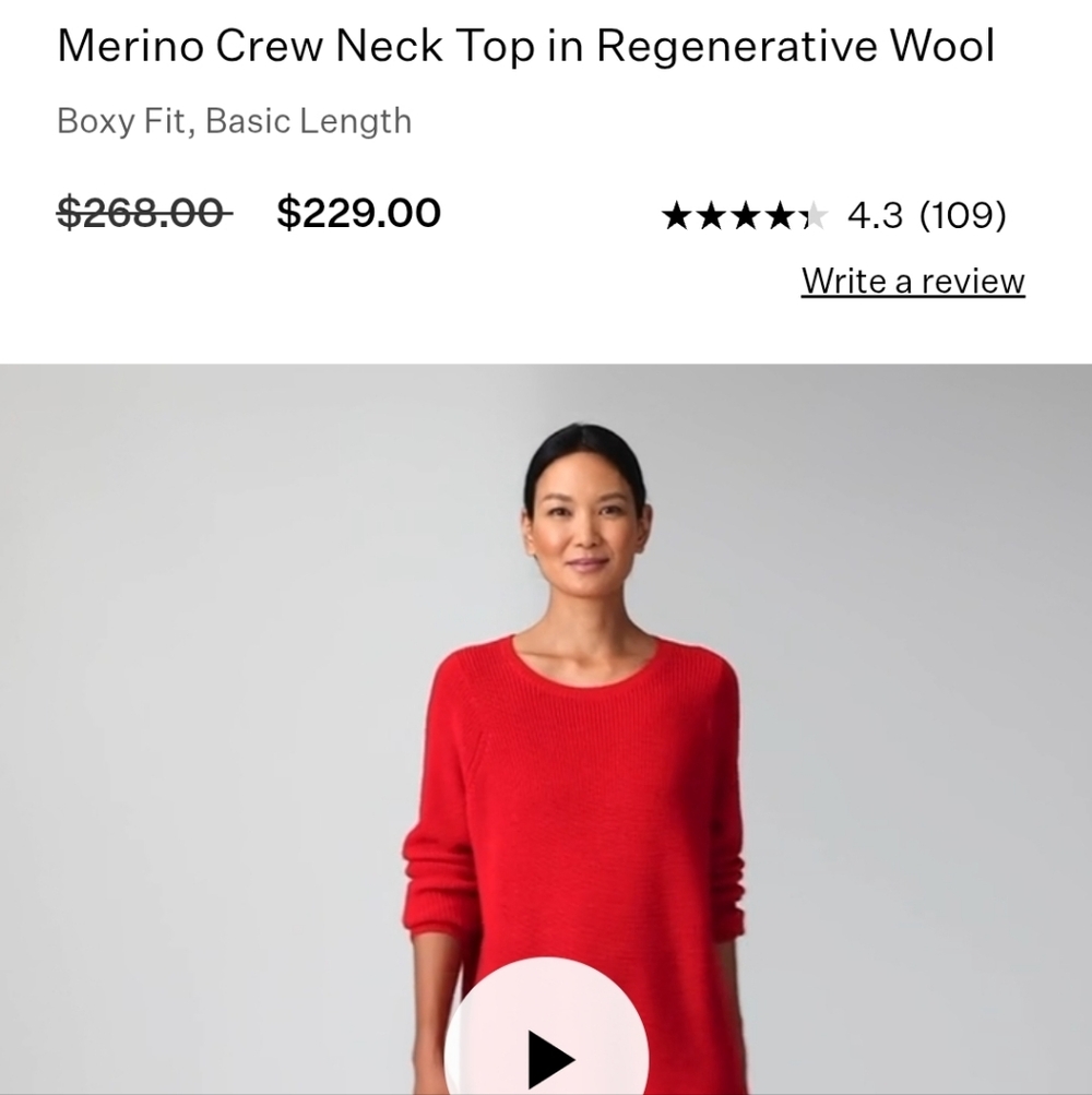 Nwot EILEEN FISHER MERINO Women's Red Sweater Quiet Luxury Layering Revolve - Picture 2 of 11